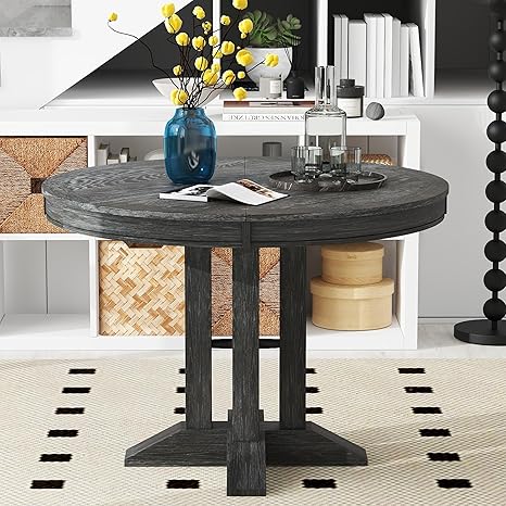 Extendable Round Dining Table with Oak Veneer Top