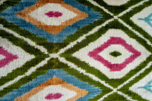 Handmade Multicolor Velvet Throw Pillow – Diamond Ikat, 20x20"