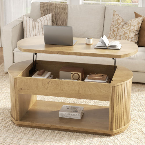 Oval Lift Top Coffee Table with Storage