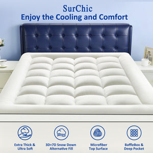 Pillow Top Mattress Topper – 1000GSM Down Alternative, Deep Pocket, Cooling