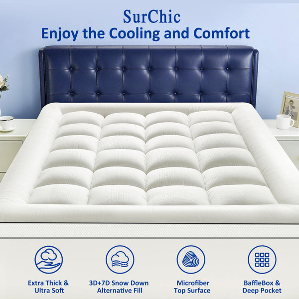 Pillow Top Mattress Topper – 1000GSM Down Alternative, Deep Pocket, Cooling