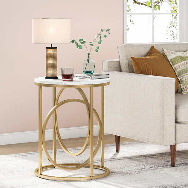 Round End Table with Gold O-Shaped Base