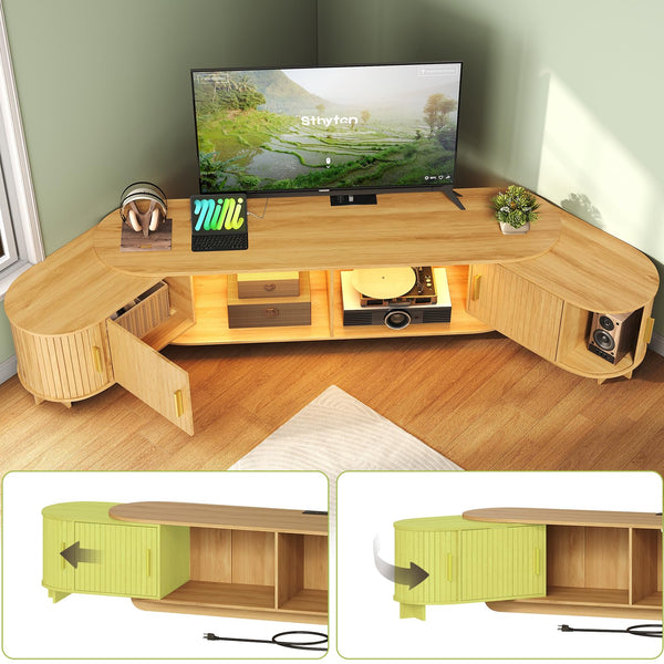 Extendable Fluted TV Stand with LED Lights & Power Outlet
