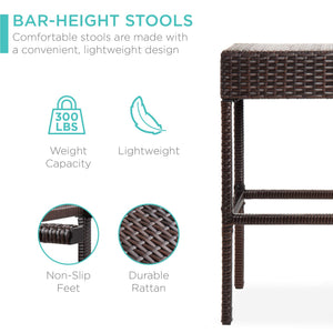 5-Piece Outdoor Wicker Bar Table Set with 4 Stools