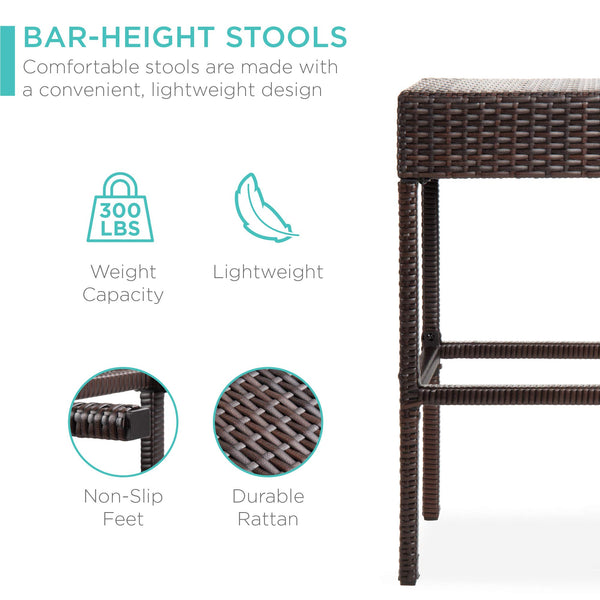 5-Piece Outdoor Wicker Bar Table Set with 4 Stools