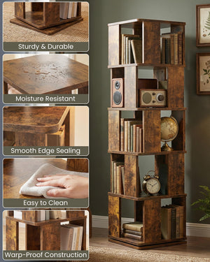 5-Tier Rotating Bookshelf Tower with 360° Swivel