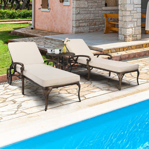 Outdoor Aluminum Chaise Lounge Chair Set of 2 with Adjustable Backrest & Cushions