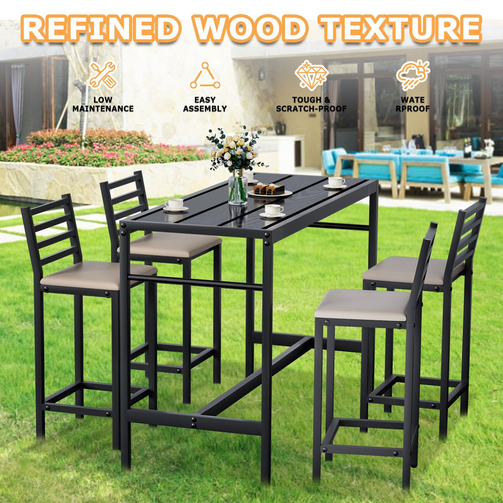 5-Piece Outdoor Patio Bar Set with Counter Height Table & Cushioned Stools