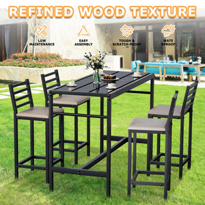 5-Piece Outdoor Patio Bar Set with Counter Height Table & Cushioned Stools