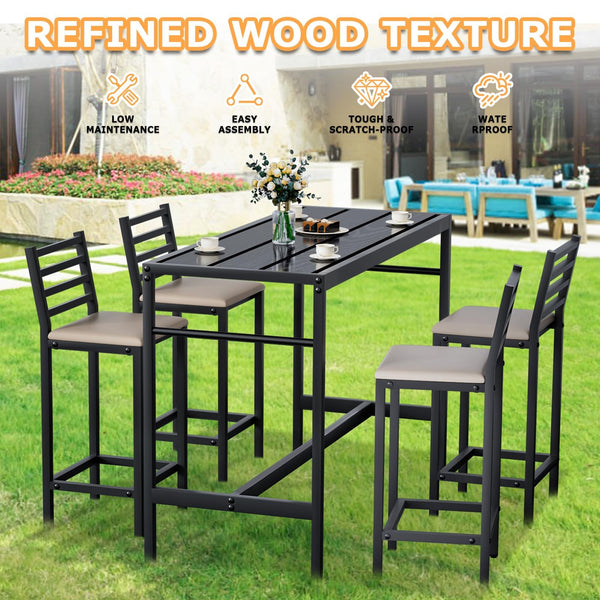 5-Piece Outdoor Patio Bar Set with Counter Height Table & Cushioned Stools