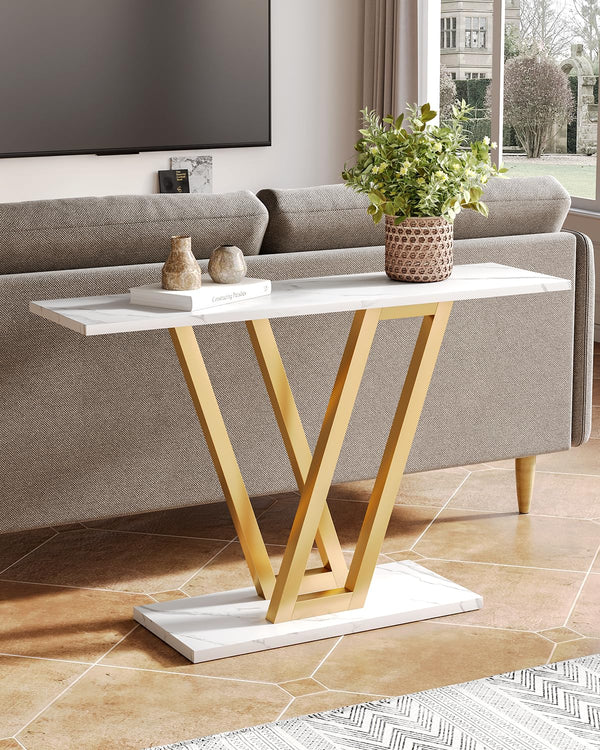 43" Console Table – White & Gold