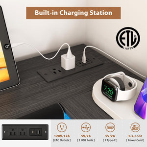 Twin Corner Bed Frame with Storage Headboard, LED Lights & Charging Station