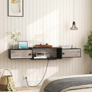 55" Floating TV Stand with Power Outlets & Doors