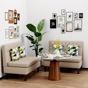 Mid-Century Modern Upholstered Settee Bench – Linen Fabric, Button Tufted, Khaki