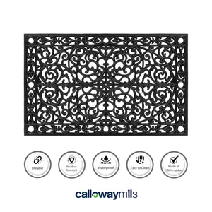 Black Rubber Scroll Doormat – All-Season Heavy Duty