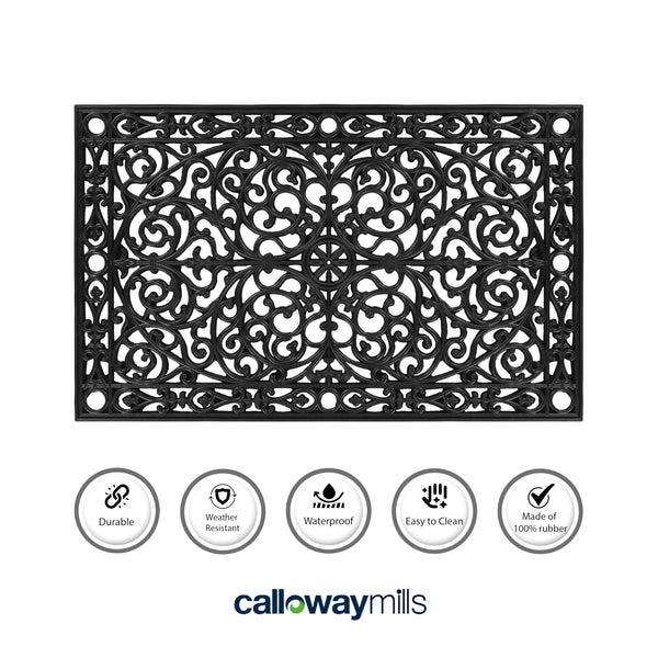 Black Rubber Scroll Doormat – All-Season Heavy Duty
