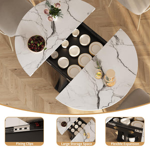 Expandable Round to Oval Dining Table with 2-Tier Storage Shelves