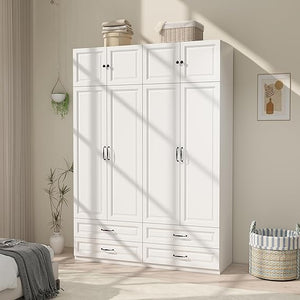 Tall Wardrobe Armoire with 2 Doors & 2 Drawers