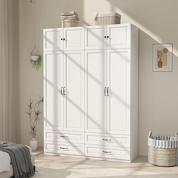 Tall Wardrobe Armoire with 2 Doors & 2 Drawers