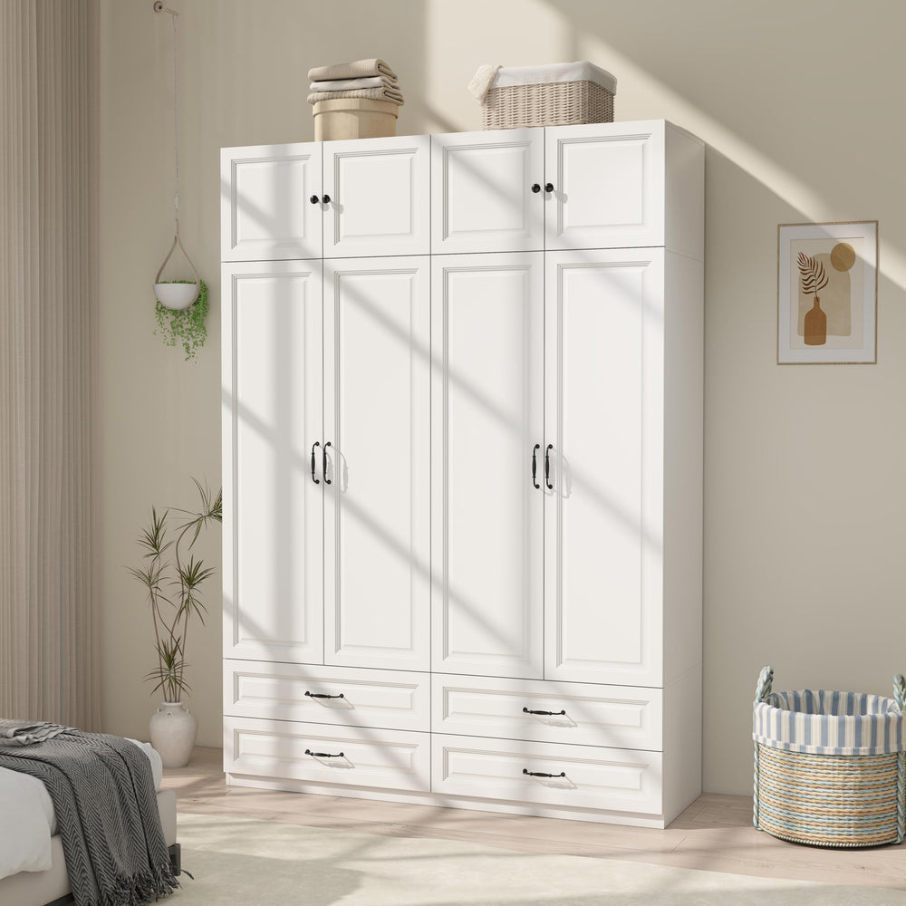 Tall Wardrobe Armoire with 4 Doors & 4 Drawers