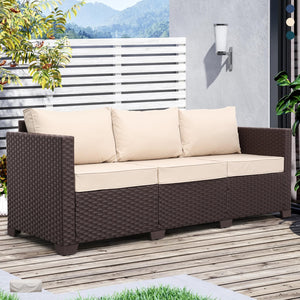 3-Seat Outdoor Wicker Patio Sofa with Deep Seating & All-Weather Cushions