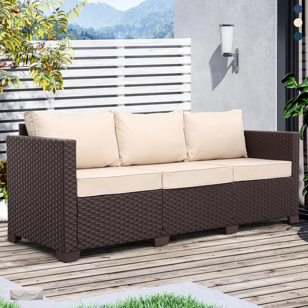 3-Seat Outdoor Wicker Patio Sofa with Deep Seating & All-Weather Cushions