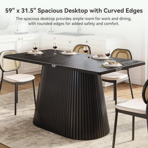 59" Farmhouse Dining Table with Metal Pedestal Base — Seats 4–6