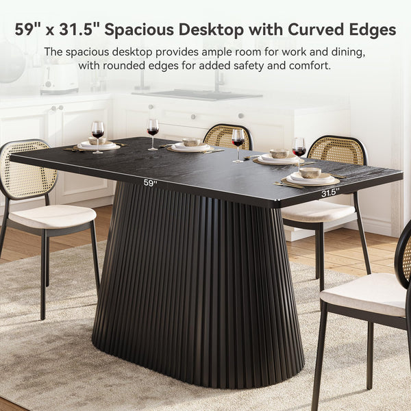 59" Farmhouse Dining Table with Metal Pedestal Base — Seats 4–6