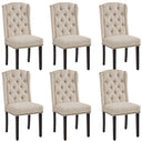 Button-Tufted Upholstered Dining Chairs with Solid Wood Legs – Beige