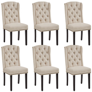 Button-Tufted Upholstered Dining Chairs with Solid Wood Legs – Beige