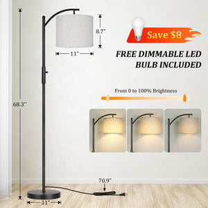 Dimmable Arc Floor Lamp with Linen Shade