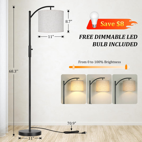 Dimmable Arc Floor Lamp with Linen Shade