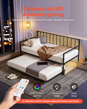 Metal Daybed Frame with LED Light & Charging Station