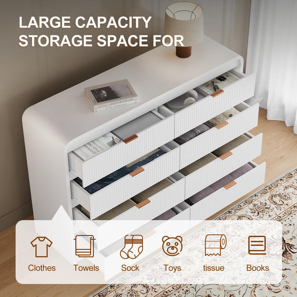 8-Drawer Fluted Dresser with Metal Handles