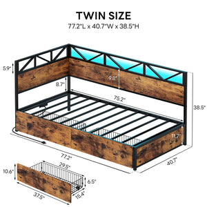 Twin Daybed with Storage Drawers, Charging Station & LED Lights