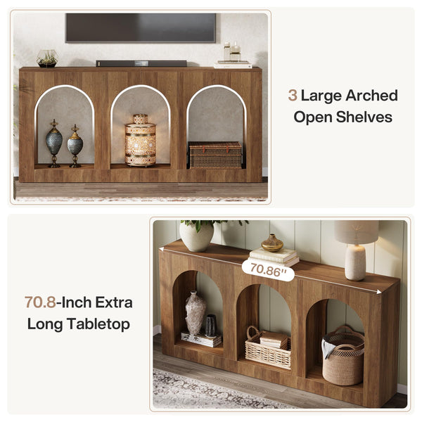 70.9" Console Table with 3 Arched Shelves
