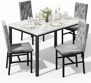 5-Piece Faux Marble Dining Table Set with Button Tufted Chairs