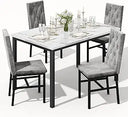 5-Piece Faux Marble Dining Table Set with Button-Tufted Chairs