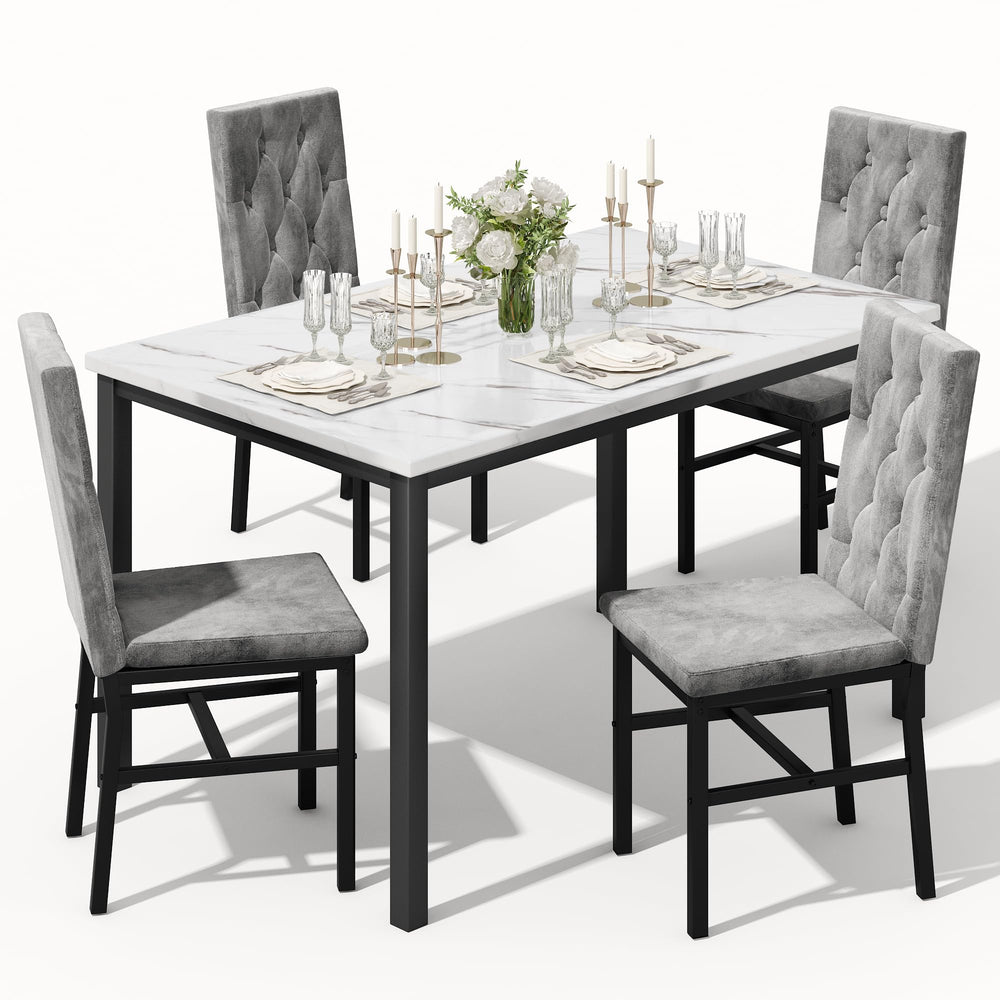 5-Piece Faux Marble Dining Table Set with Button-Tufted Chairs
