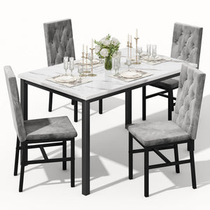 5-Piece Faux Marble Dining Table Set with Button-Tufted Chairs