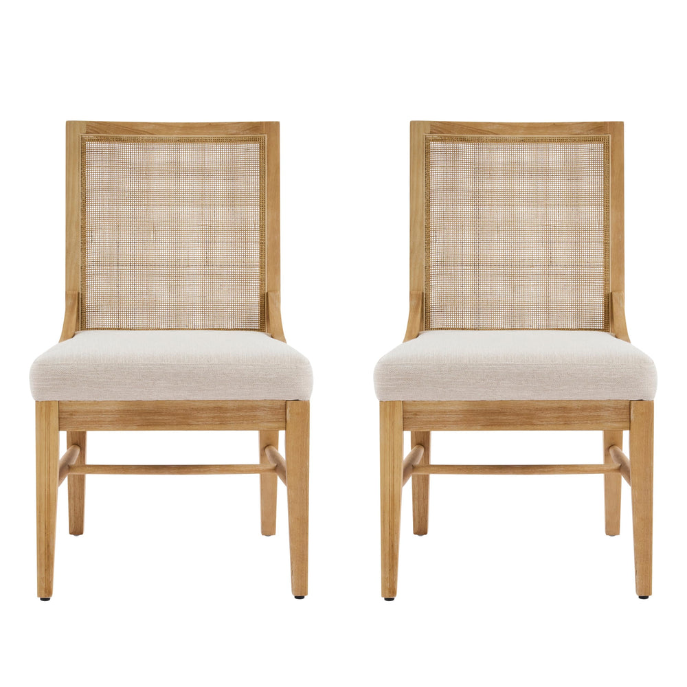 Farmhouse Dining Chairs Set of 2 with Cane Backrest and Upholstered Seat