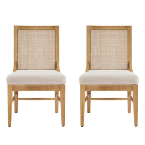 Farmhouse Dining Chairs Set of 2 with Cane Backrest and Upholstered Seat