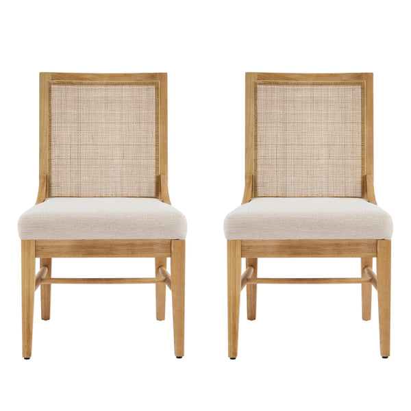 Farmhouse Dining Chairs Set of 2 with Cane Backrest and Upholstered Seat