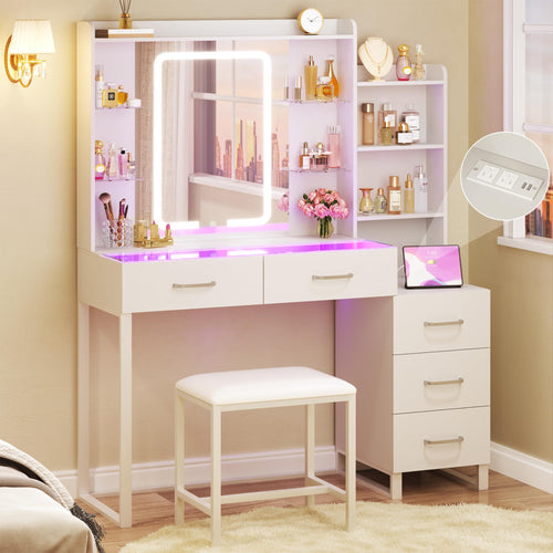 Makeup Vanity Desk with Mirror, Lights & Stool