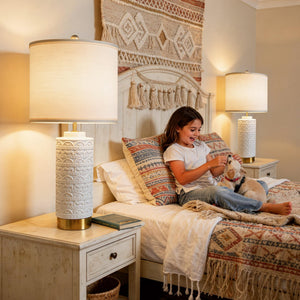 Ceramic Bedside Lamp Set of 2 with Dual USB Ports