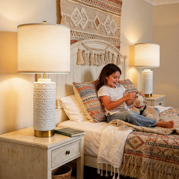 Ceramic Bedside Lamp Set of 2 with Dual USB Ports