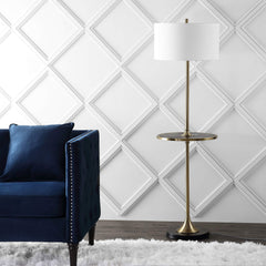 59" Floor Lamp with Integrated Wood Side Table – Black & Brass Gold