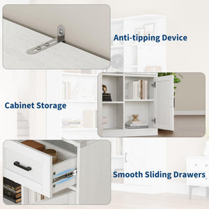 L-Shaped Corner Bookshelf, 6-Tier with Drawer & Cabinet