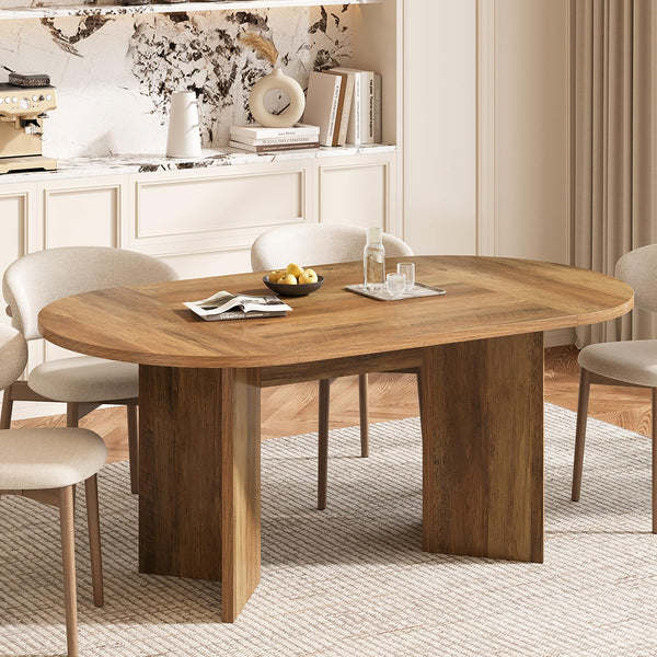 63-Inch Oval Farmhouse Dining Table with Metal Base