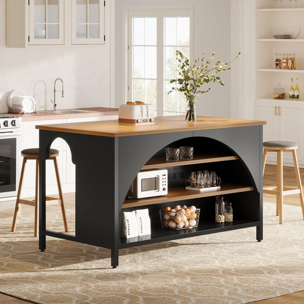 Kitchen Island with 3 Storage Shelves & Seating Area
